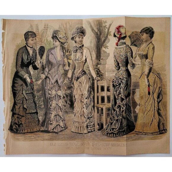 1881 The Garden Party Hand Colored Engraving Victorian Women's Fashion DWQQ21 - Picture 2 of 2